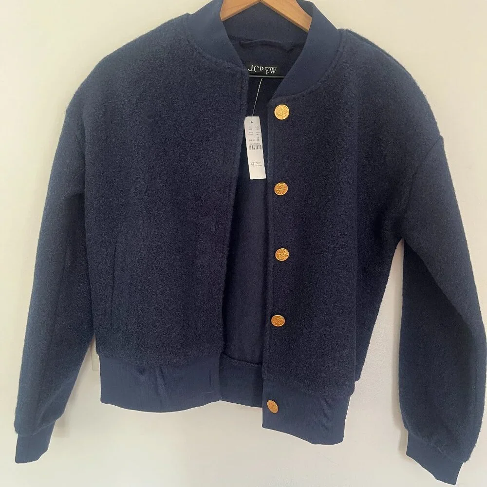 J Crew Navy Boucle Bomber Jacket - Picture 3 of 6